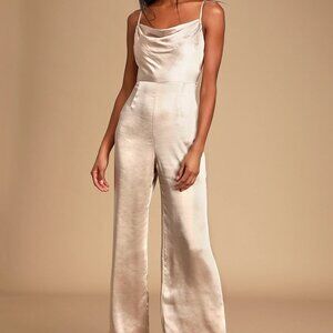 Satin Cowl Neck Culotte Jumpsuit - Champagne